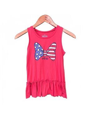 Disney Minnie Mouse Girls Patriotic Peplum Ruffle Tank Top Bow USA Size M 7/8